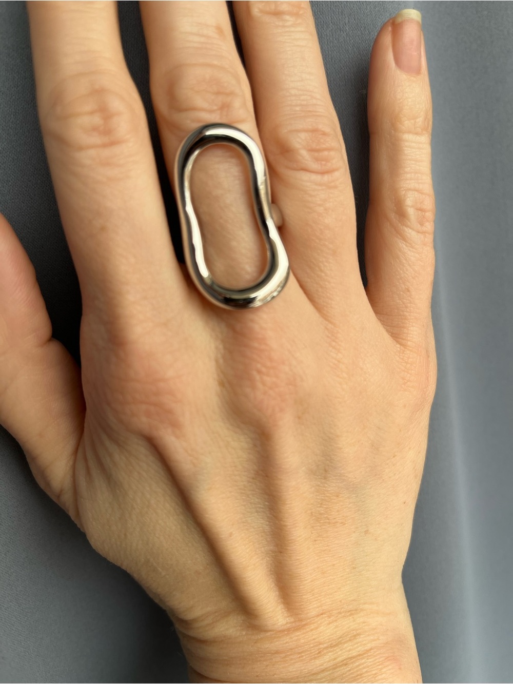 Sterling Silver Modern Open Oval Statement Ring - Silver